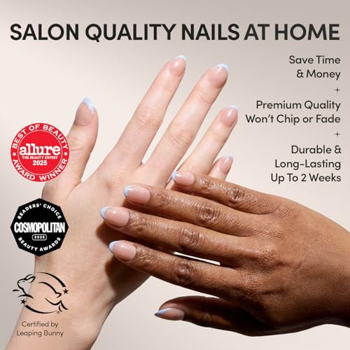 Glamnetic Press On Nails - Short Oval, Glazed Fake Nails 30 Pc Full Kit - color: 2O - Into Blue