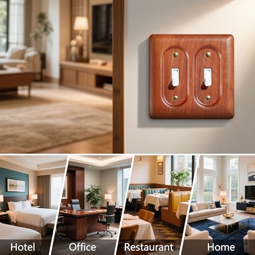 Double Toggle Light Switch Cover Plate in Cherry Wood Elegant Wooden Light Switch Cover Plate for 2 Toggle Light Switch Double Rocker Design - color: Cherry wood, size: Double Rocker