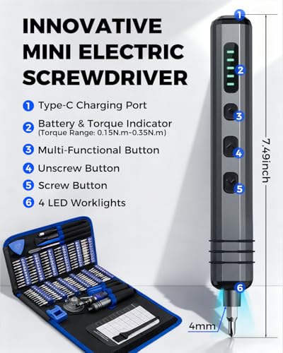 Mini Electric Screwdriver Set 140-IN-1: Small Electric Screwdriver Cordless - color: Blue