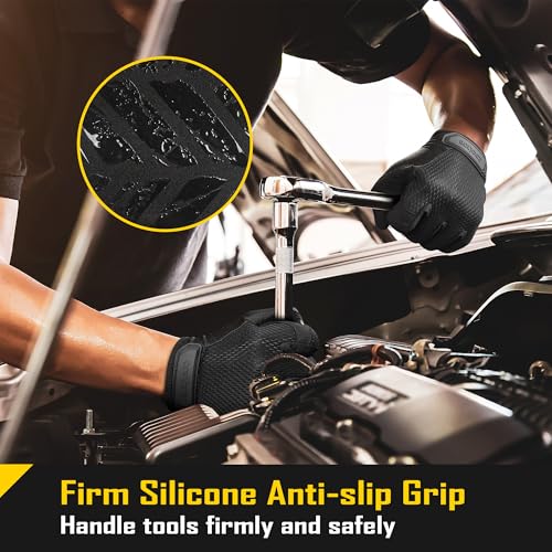 COOLJOB Mechanic Safety Work Gloves, Enhanced Anti-Slip Grip Tactical Gloves, Touchscreen, Breathable, Ultra-Soft, S-XL - color: Black, size: Medium