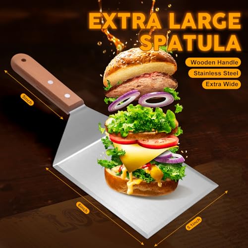 Flyisland Blackstone Bench Scraper and Grill Spatula Set, Stainless Steel Heavy Duty Hamburger Turner with Cutting Edges, Flat Top Griddle Pancake Flipper - style: Spatula and Scraper