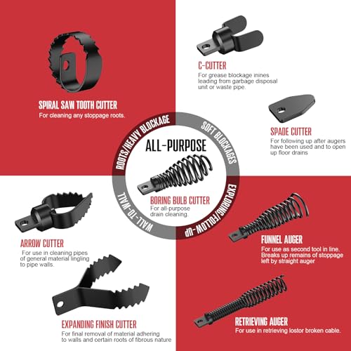 POPULO 8-Piece Drain Snake Drill Attachment - Tackle Any Clog with Precision,Commonly Used in POPULO 50FT-100FT AC Drain Cleaning Machine,Suitable for 5/16-inch to 3/4-inch Drain Snake Cable - style: 8 - Piece