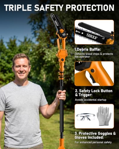 2-in-1 Electric Pole Saw 6“ Mini Chainsaw Cordless Telescopic 2x4.0Ah Batteries Fast Charger Adjustable Shoulder StrapTree Trimmer Limb Branch Cutter Pruner 16 Ft Max Reach Multi-Angle Yellow - color: Yellow-2 Batteries