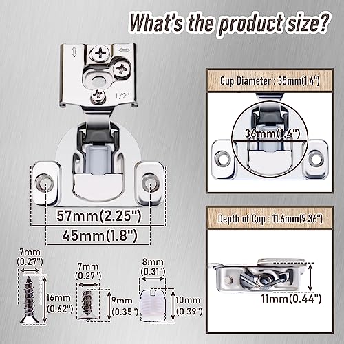 6 Pack 3 Pair 1/2 inch Overlay Self Slow Closing Door Hinges - Face Frame Cabinet Concealed Hinges with Built-in Damper, 3 Way Adjustability - color: 6PACK, size: 1/2 in. Overlay