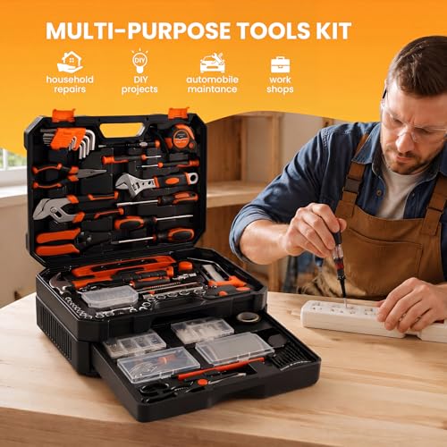 NEWBULIG 330-Piece Complete Tool Box Set, Durable Homeowners Tool Kit with Pull-Out Drawer, Versatile Home Repair Kit for Auto & Household, DIY Projects, Black-Yellow - color: Black Yellow, size: 15.7