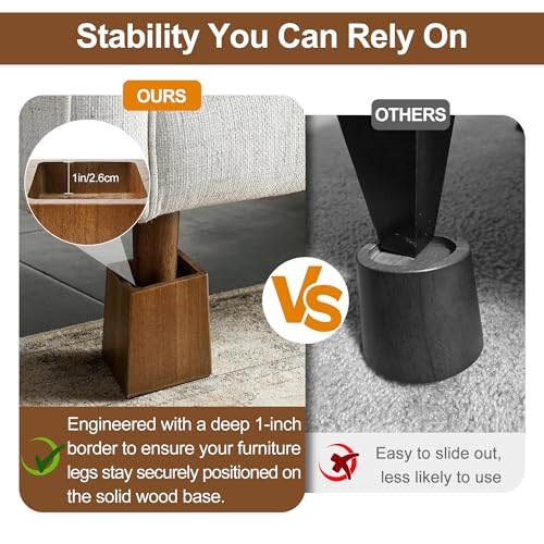 Wooden Bed Risers 5 Inch Heavy Duty, Support 2500 lbs, Brown - color: Retro Brown, size: 5"H(Inner 4"H)