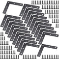 20Pcs Flat L Corner Braces Bracket, 80 mm x 80 mm Right Angle Brackets L Shaped Mending Plate Bracket with Screws,Black
