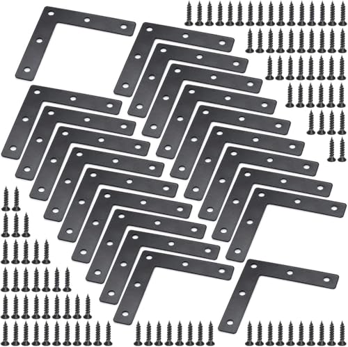 20Pcs Flat L Corner Braces Bracket, 80 mm x 80 mm Right Angle Brackets L Shaped Mending Plate Bracket with Screws,Black