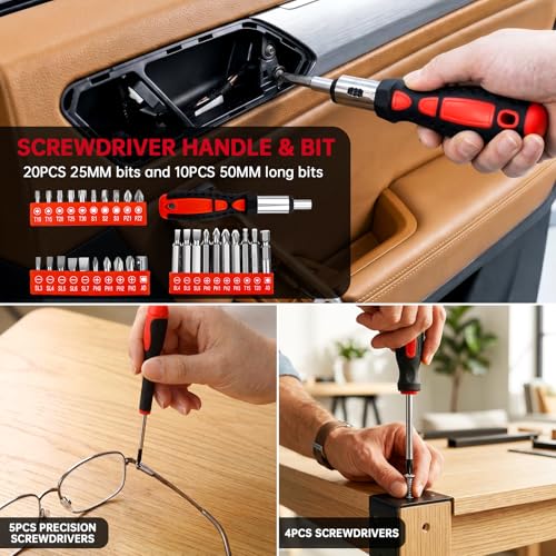 TLGREEN 198 Piece Tool Set, Tool Kit for Home,Basic Tools with Tool Box, Screwdrivers,Socket Adaptor,Adjustable Wrench,Pliers, Household Hand Tool Set for Car,Truck,Bicycle, Home, Dorm, Garage