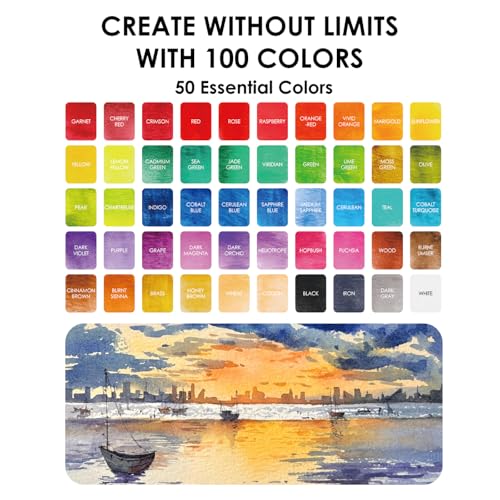 Grabie Set of 100 Color Watercolor Paint Set with Brush Pens - color: 100 Colors（New）