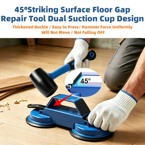 Floor Gap Fixer 45°Vinyl Flooring Repair Tool with Suction Cup and Mallets - color: Blue