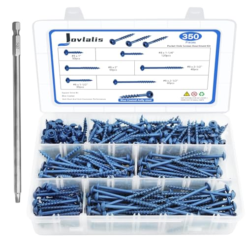 Pocket Hole Screws 350 PCS, 5 Sizes #8 x 1 to 2-1/2" Coarse Thread Wood - color: 350PCS(Blue Coated)