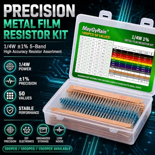 50 Values Metal Film Resistor Kit,1/4W 1% High Precision Axial Lead Resistors, Resistor Assortment with Storage Box for DIY Projects,Electronic Repair Circuit (1/4W-50Values-1500PCS, Metal) - style: 1/4W-50Values-1500PCS