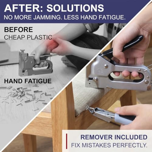 Heavy Duty Staple Gun, 3-in-1 Adjustable Stapler with Remover and Staples