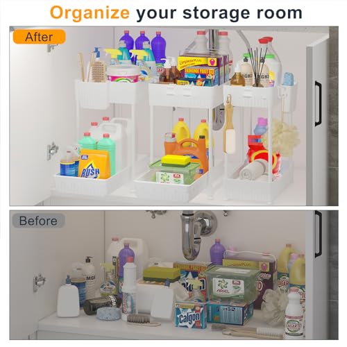 Sevenblue 3-Pack 2-Tier Under Sink Organizers with Sliding Drawers - color: White, size: 12.8 Inch