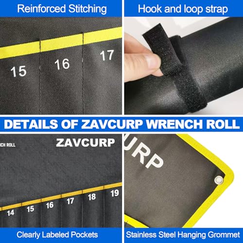 2PCS Wrench Roll, Wrench Roll Up Pouch Organizer, Heavy-Duty Tool Bag - style: 10 Pockets Sae+12 Pockets Metric