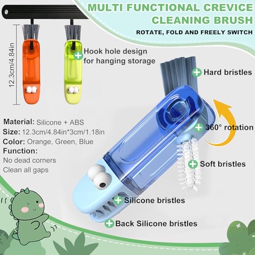 3 in 1 Cup Lid Gap Cleaning Brush, Portable Water Bottle Brush, Multifunctional Bottle Cleaner Brush Set for Tight Spaces, Bottle Gaps, Straws, Tumblers, Travel Mug Caps(3 PCS) - color: Blue, Orange, Green(3pcs)