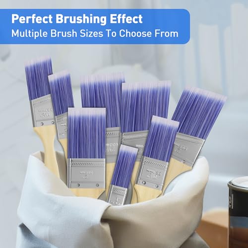 Paint Brushes, 8 Pack, Paint Brush Set, Paint Brushes for Walls, Wood, Stain, Furniture, Flat & Angle Brushes for Latex and Oil Paints, Interior & Exterior Home Improvement