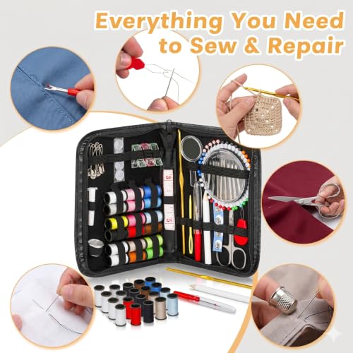 142-Piece Travel Sewing Kit for Adults & Kids, Small Needle & Thread Kit