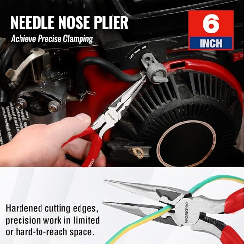 WORKPRO Pliers Set, 3-Piece Plier Tool Set with Soft Handle - color: Red