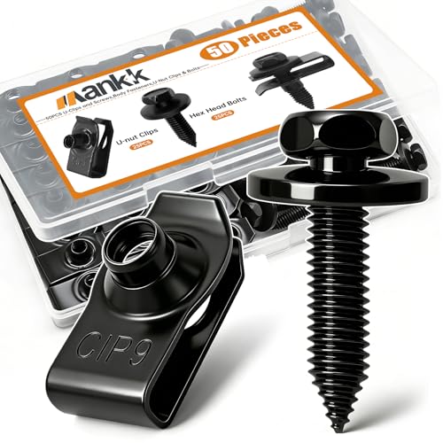 mankk 50PCS 1/4 U-Nut Clips and Fender Bolts Kit Automotive Body Fasteners - color: Black-1/4 Kit