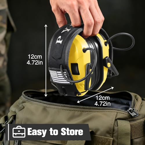 Electronic Shooting Ear Protection w/Gel Pads, 23dB NRR Active Noise Reduction & 3X Amplification Headset for Shooters - color: Yellow