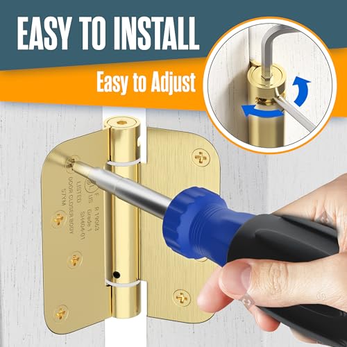 Self Closing Door Hinges, Spring Hinge Door Closer, 5/8” Radius Corner - color: Satin Brass Finish, size: 4 Inch, 5/8 Radius