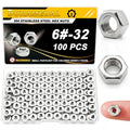 100Pcs 6-32 UNC Hex Nuts 304 Stainless Steel A2-70 Small - size: SAE 6#-32;100pcs