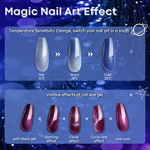 modelones Color Changing Cat Eye Gel Nail Polish Set, 6 Colors Glitter - color: A A5 Cat Eye Special Gel