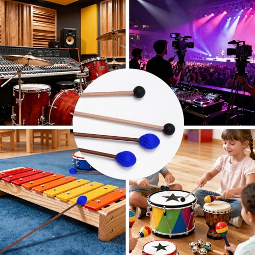 Mallets Percussion 2 Pairs Rubber and Yarn Marimba Mallets with Drumsticks Bag Drum Hammer for Ethereal Drum Xylophone Woodblock Glockenspiel