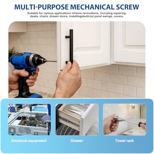 200PCS M4 Cabinet Pulls Knobs Screws,M4 Machine Screws,M4×25/30/35/40/45/50mm Phillips Pan Head Drawer Screws with 80PCS Washers for Kitchen,Bathroom,Furniture Handles Install - size: M4×25/30/35/40/45/50mm