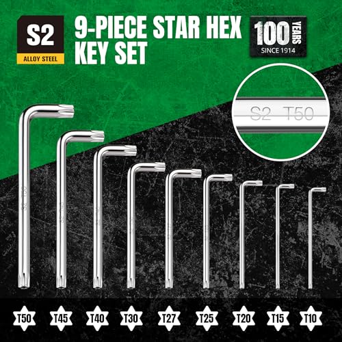 SK Allen Wrenches Sets, 9-Piece L-Shape Star Hex Key Set, S2 Steel - style: Star