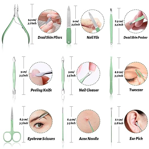 Manicure Pedicure Set, Nail Clipper Set for Men Women, Professional Manicure Kit Pedicure Kit, Nail Care Kit with Green Travel Leather Bag, Set 12 in 1 - color: green