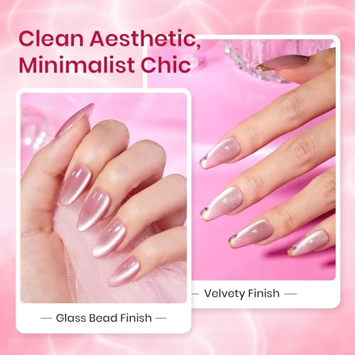 Beetles Nude Cat Eye Gel Nail Polish Set, 6 Colors Nude Gel Polish Kit - color: A - Glass Cat Eye | Nude Reflection
