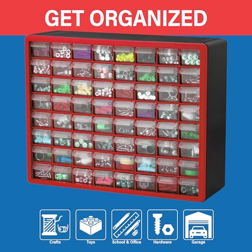 Akro-Mils 64-Drawer Plastic Storage Cabinet, 20" W x 6" D x 16" H, Red - color: Red, size: 64 Drawer, style: 1 Pack