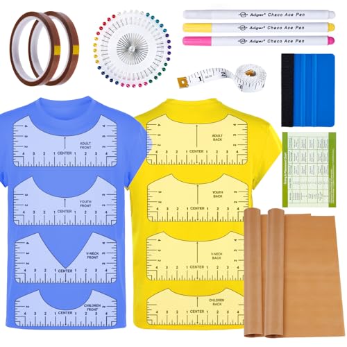 18Pcs Sublimation Accessories, Tshirt Ruler Guide Vinyl Alignment Tool, Heat Press Accessories, Teflon Sheet Non Stick 16x20, Heat Resistant Tape 0.4" x108ft, PVC T Shirt Rulers to Center Designs - style: Tshirt Ruler-18
