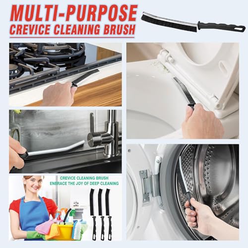 Crevice Cleaning Brush Set, Hard Bristle Gap Scrubber Tools for Bathroom Grout, Window Tracks & Shower Doors, Deep Cleaning Home Essentials & Practical Housewarming Gifts 12-Pack - color: Black