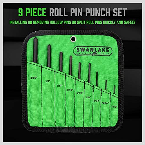 SWANLAKE 9-Pieces Roll Pin Punch Set, Removing Repair Tool with Holder for Automotive, Watch Repair,Jewelry and Craft - color: Roll Pin Punch - Black