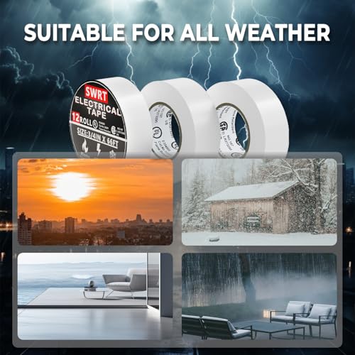 SWRT UL/CSA White Electrical Tape 0.75" x66FT Flame Retardant - color: White, size: 66 ft x 0.75 in