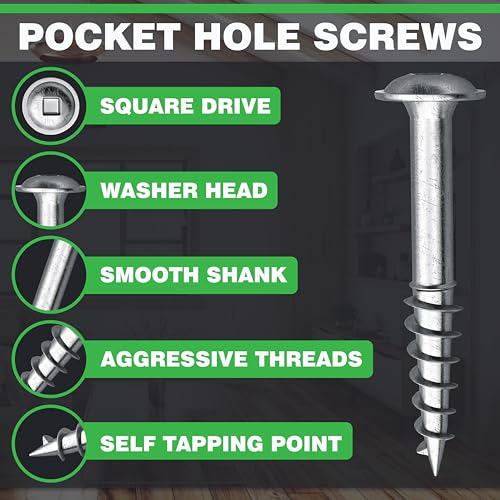 HOVR Solutions Zinc Plated Pocket Screws, #8 x 1-1/4in Square Drive, 250Pk
