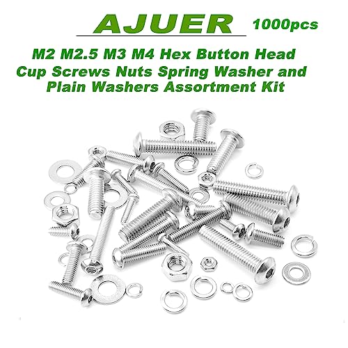 1000pcs ISO7380 M2/M2.5/M3/M4 Button Head Socket Cap Screws, Bolts Nuts Washers Assortment Kit, 304 Stainless Steel Metric Screw Set, Small Bolts and Nuts Kit, - size: sllver 1000pcs hex button haed cup screw