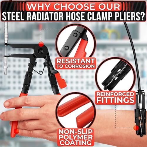 Flexible Hose Clamp Pliers, Fits 0.39"-1.37" Clamps, Carbon Steel Body - color: Black & Red Hose Clamp Tool