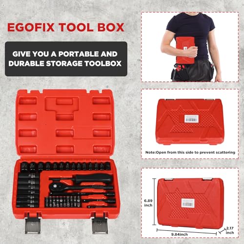 1/4" Ratchet Wrench Socket Set 56 PCS, Metric Shallow Socket (4-14mm) and Deep (6-8, 10-14mm), with Mini 72-Teeth Ratchet, Screwdriver Bit Set, Small Tool Kit for Home Use, Motorcycle and Bike - color: 1/4-56pcs