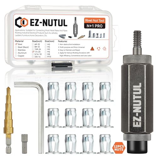 Jack nut Installation Tool Set Hand Thread Insert Jacknuts with Tool Kit - size: 1/4-12PCS With Tool