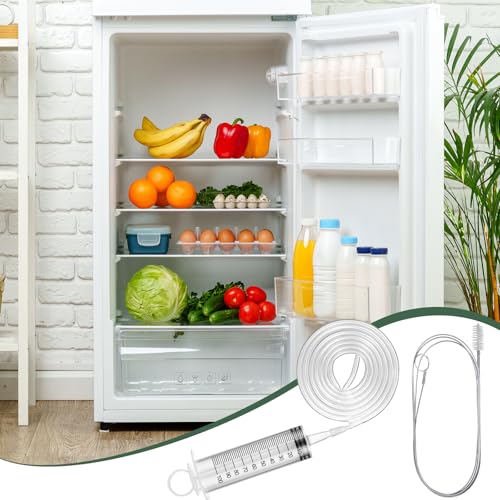 Gisafai 3 Pcs Refrigerator Cleaning Kit with Syringe Compatible with Water Line for 1.5m Flexible Refrigerator Scrub Brush Flexible Feeding Tube Brush for Ice Maker Dispenser (45'' Ice Water Tube) - size: 45'' Ice Water Tube