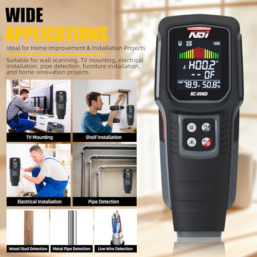 NDI 098D 5‑in‑1 Stud Finder Wall Scanner with Laser Liner – Precise Stud, Metal, Pipe & Live Wire Detection + Moisture Scan & Laser Guide
