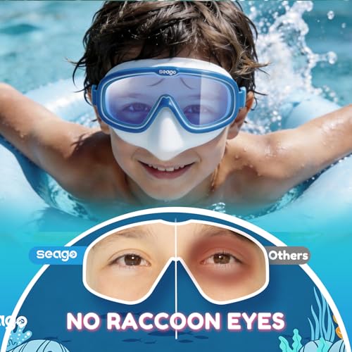 Seago Kids Swim Goggles with Nose Cover 2 Pack for 3-14 Anti-Fog Clear View - color: Pink Green & Blue White