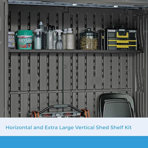 Suncast Horizontal or XL Vertical Shed Shelf Kit, Space Saving Shelving for Wall Mount Outdoor Storage Structures, 67" W x 10.25" D x 1.25" H, Black