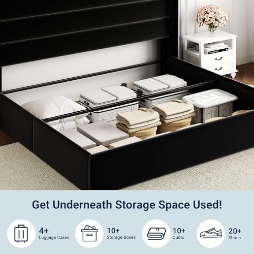 Allewie King Size Lift Up Hydraulic Storage Bed Frame Black - color: Black, size: King, style: Modern