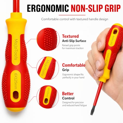 10-Piece 1000V Insulated Screwdriver Set, Magnetic Tip Electrician Screwdriver Set - style: Red yellow With Bag